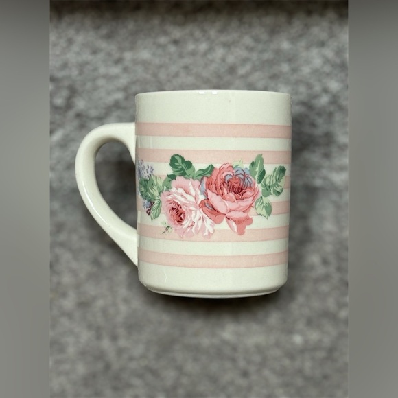 Vintage Cottagecore Floral Ceramic Mug Pink Striped Rose Tea Cup Romantic - Picture 3 of 9